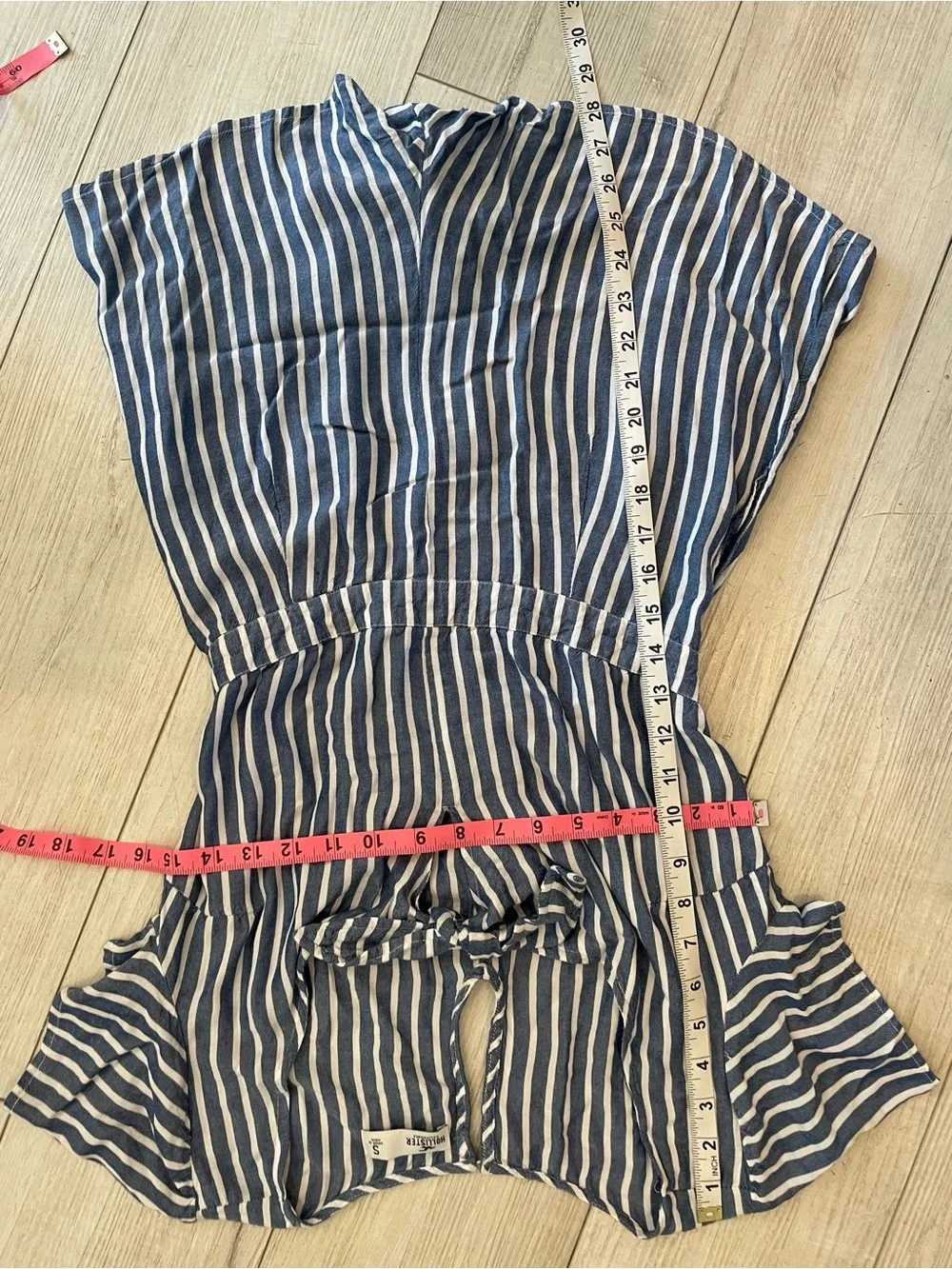 Hollister Navy & White Vertical Stripe one piece Romper with Front Tie small